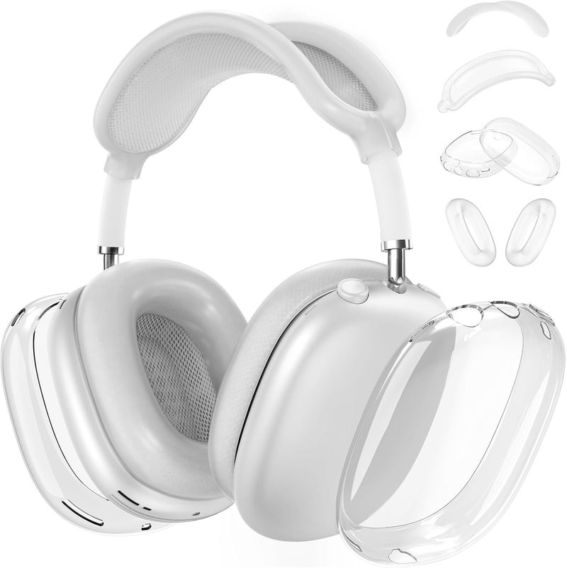 MINDRESY [4 in 1] Silicone Case Cover for AirPods Max Headphones,Clear Soft TPU Ear Cups Cover/Ear Pad Case Cover/Headband Cover for AirPods Max (2024/2020),Transparent Accessories for AirPod Max (USB-C),Foggy - Image 1